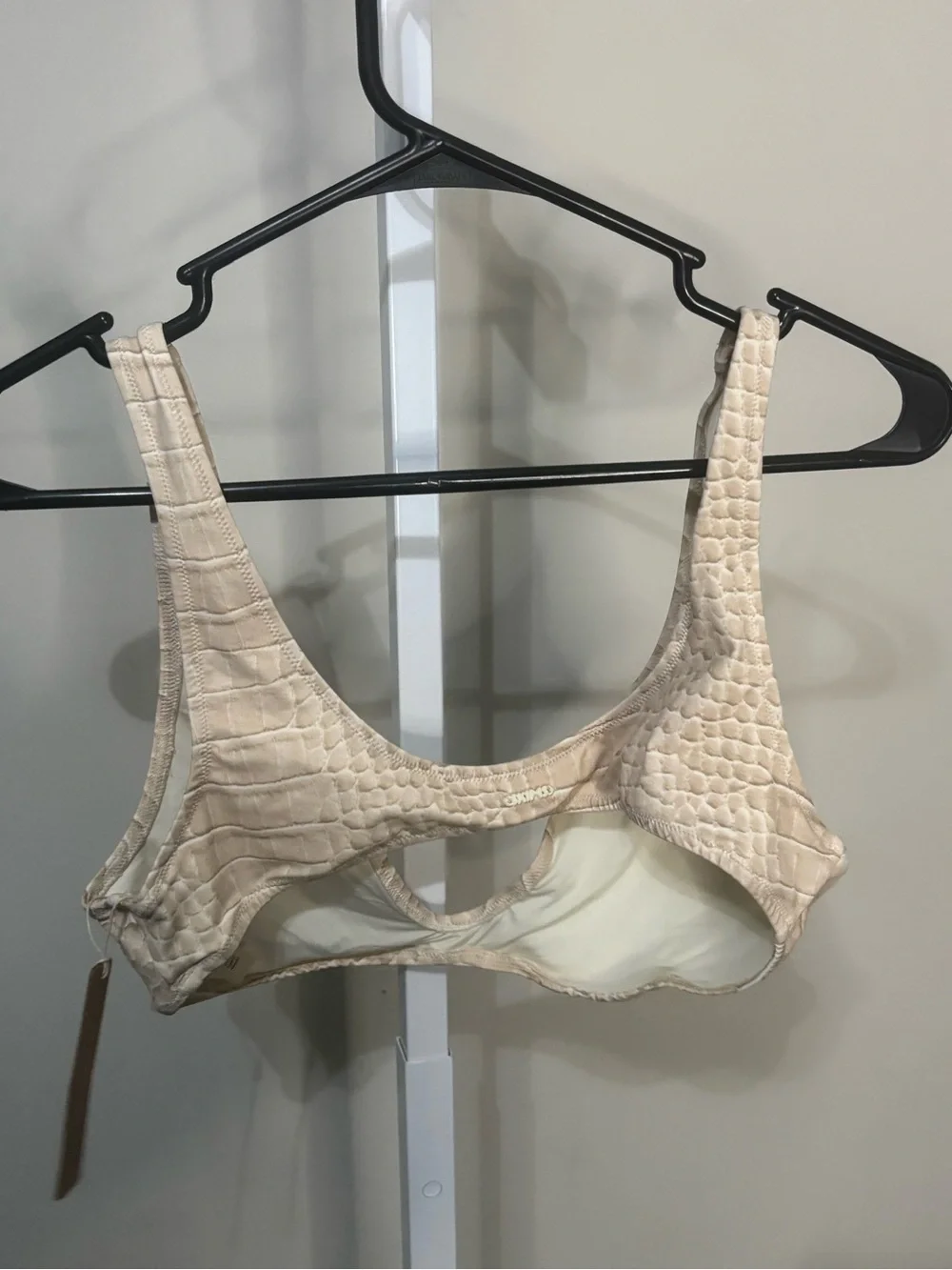 NWT SKIMS signature swim, plunge triangle. Top • egret crocodile print•XL